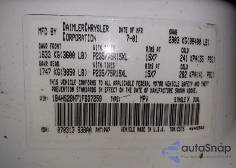 2001 Dodge Durango from USA, damaged, VIN 1B4HS28N71F637259